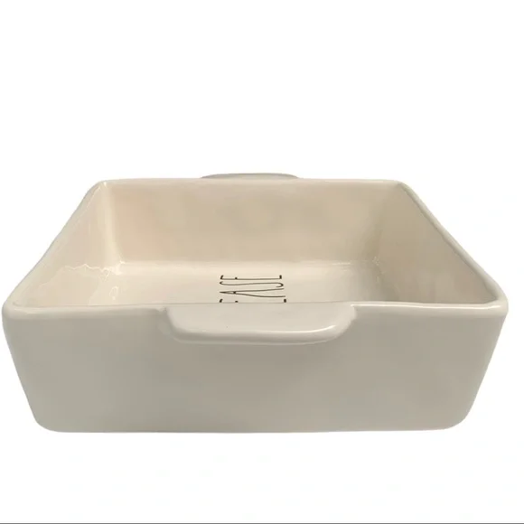 Rae Dunn MORE PLEASE Casserole Baking Dish White Black Large Letters Dimples NWT - Picture 8 of 12